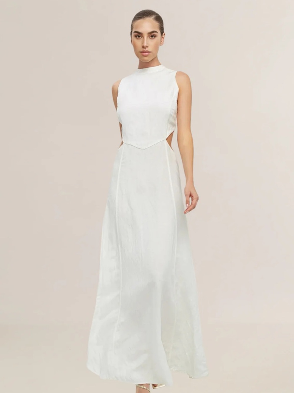 White Sleeveless Maxi Dress with Cutout Waistline Size Small NWT